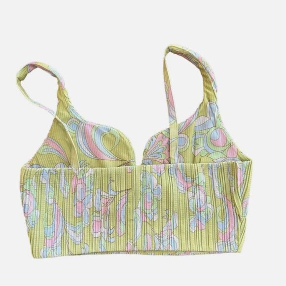 ZARA PRINTED PLEATED CROP TOP GREEN FLORAL NWT SIZE L 5039 617 541 - Picture 3 of 4